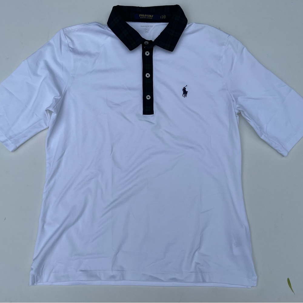 Polo Golf Ralph Lauren Plaid Green White short sleeve sz Large L NWOT